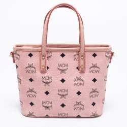 Pre Owned MCM Pink Visetos Coated Canvas and Leather Mini Anya Zip Tote