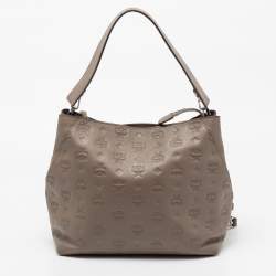 MCM Grey Monogram Leather Shoulder Bag
