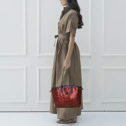 MCM Metallic Red Visetos Coated Canvas Project Reversible Shopper Tote