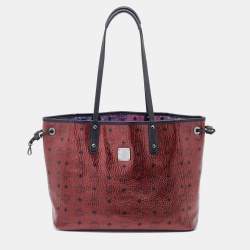 MCM Metallic Red Visetos Coated Canvas Project Reversible Shopper Tote