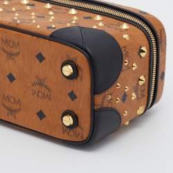 Pre Owned MCM Brown/Black Coated Canvas and Leather Vanity Bag