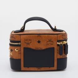 Pre Owned MCM Brown/Black Coated Canvas and Leather Vanity Bag