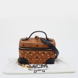 Pre Owned MCM Brown/Black Coated Canvas and Leather Vanity Bag