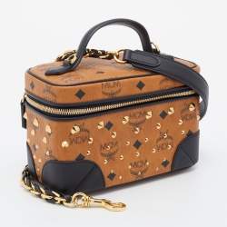 Pre Owned MCM Brown/Black Coated Canvas and Leather Vanity Bag