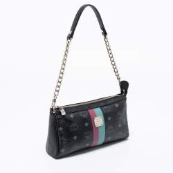 MCM Black Visetos Coated Canvas And Leather Chain Pochette