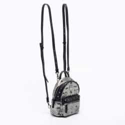 Pre Owned MCM  Silver/Black Monogram Leather Crystal Studded Backpack