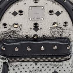 Pre Owned MCM  Silver/Black Monogram Leather Crystal Studded Backpack
