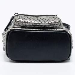 Pre Owned MCM  Silver/Black Monogram Leather Crystal Studded Backpack