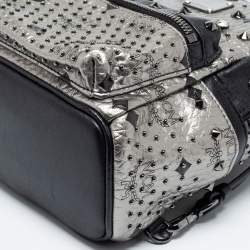 Pre Owned MCM  Silver/Black Monogram Leather Crystal Studded Backpack