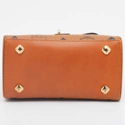 Pre Owned MCM Brown Visetos Coated Canvas and Leather Embellished Mini Heritage Top Handle Bag