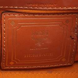 Pre Owned MCM Brown Visetos Coated Canvas and Leather Embellished Mini Heritage Top Handle Bag