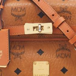 Pre Owned MCM Brown Visetos Coated Canvas and Leather Embellished Mini Heritage Top Handle Bag