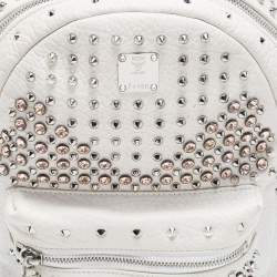 MCM White Swarovski Crystal Embellished Leather Small Stark Backpack