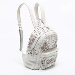 MCM White Swarovski Crystal Embellished Leather Small Stark Backpack