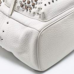 MCM White Swarovski Crystal Embellished Leather Small Stark Backpack