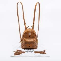 MCM Cognac Visetos Coated Canvas Mini Stark Side Studs Backpack