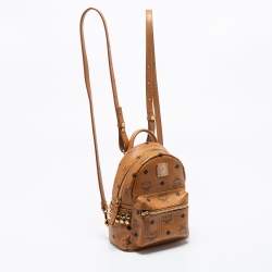 MCM Cognac Visetos Coated Canvas Mini Stark Side Studs Backpack