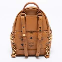 MCM Cognac Visetos Coated Canvas Mini Stark Side Studs Backpack