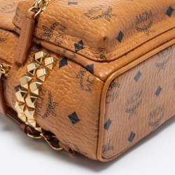 MCM Cognac Visetos Coated Canvas Mini Stark Side Studs Backpack