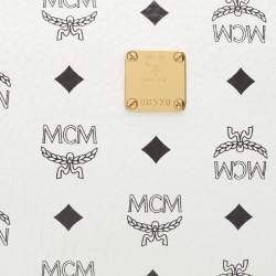 MCM White Vistos Coated Canvas And Leather Top Zip Pouch