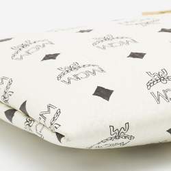 MCM White Vistos Coated Canvas And Leather Top Zip Pouch