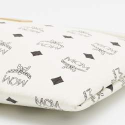 MCM White Vistos Coated Canvas And Leather Top Zip Pouch