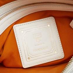 MCM White Vistos Coated Canvas And Leather Top Zip Pouch