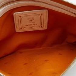 MCM White Vistos Coated Canvas And Leather Top Zip Pouch