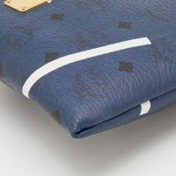 MCM Blue/White Printed Coated Canvas Zip Wristlet Clutch