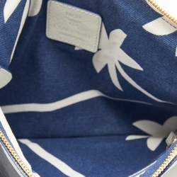 MCM Blue/White Printed Coated Canvas Zip Wristlet Clutch