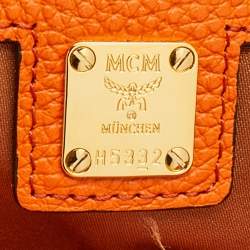 Pre Owned MCM Orange Leather Studded Satchel