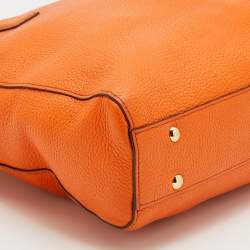 Pre Owned MCM Orange Leather Studded Satchel