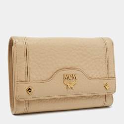 MCM Beige Grained Leather Trifold Wallet