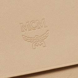 MCM Beige Grained Leather Trifold Wallet