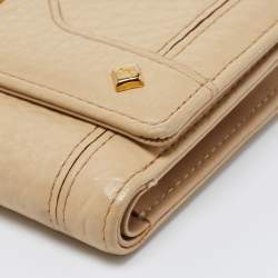 MCM Beige Grained Leather Trifold Wallet