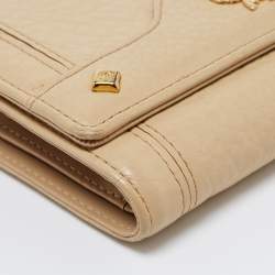 MCM Beige Grained Leather Trifold Wallet