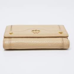 MCM Beige Grained Leather Trifold Wallet