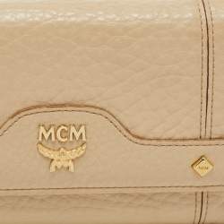 MCM Beige Grained Leather Trifold Wallet