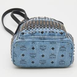 MCM Blue Visetos Coated Canvas Mini Stark Studded Backpack