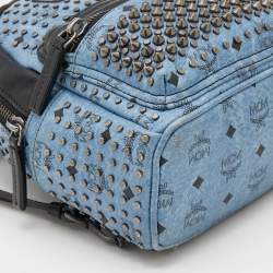 MCM Blue Visetos Coated Canvas Mini Stark Studded Backpack