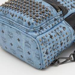 MCM Blue Visetos Coated Canvas Mini Stark Studded Backpack