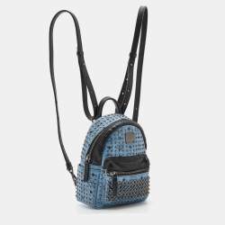 MCM Blue Visetos Coated Canvas Mini Stark Studded Backpack