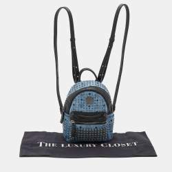 MCM Blue Visetos Coated Canvas Mini Stark Studded Backpack