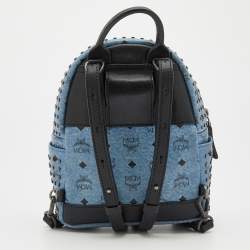 MCM Blue Visetos Coated Canvas Mini Stark Studded Backpack