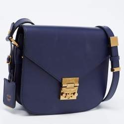 MCM Navy Blue Leather Small Patricia Crossbody Bag