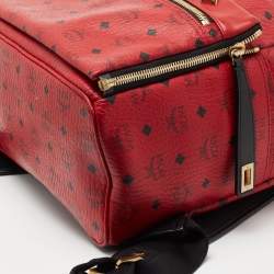 MCM Red Visetos Leather Stud Stark Backpack