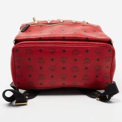 MCM Red Visetos Leather Stud Stark Backpack