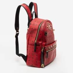 MCM Red Visetos Leather Stud Stark Backpack