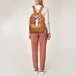 MCM Brown Visetos Coated Canvas and Leather Backpack