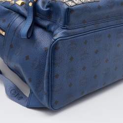 Pre Owned MCM Blue Visetos Coated Canvas and Leather Studs Backpack